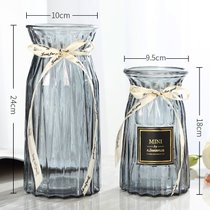 创意花瓶玻璃透明水养客厅摆件鲜花插花瓶北欧简约富贵竹干花花瓶(24CM浪漫+18浪漫2件套【灰色】中 默认版本)