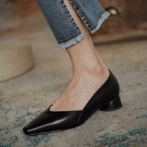 CaldiceKris（中国CK）法式单鞋粗跟小方头鞋CK-X667-1(35 黑色)