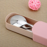 创意不锈钢便携式餐具三件套韩式学生可爱筷子叉子勺子套装旅行盒(粉色 二件套)