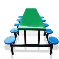 俊采云JCYI01连体餐厅桌椅玻璃钢食堂餐桌椅子 桌椅组合6人位圆凳（单位：组）(默认 JCYI01)