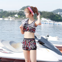 游泳衣女运动风三件套保守少女学生健身服温泉度假泳装遮肚显瘦(性感黑 XL)