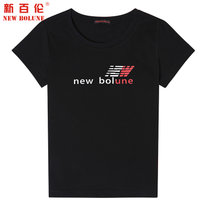 NEW BOLUNE/新百伦女款夏季透气短袖T恤舒适速干印花纯棉圆领T恤(黑色 S)