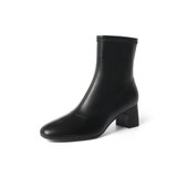 森达2021冬季新款商场同款简约素面舒适粗跟休闲女短靴4AT01DD1(黑色 34)