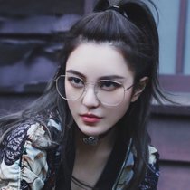 眼镜框女韩版潮复古网红款大框圆脸平光镜可配眼镜架男(银框(送眼镜袋+布)防蓝光)