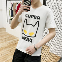 左岸男装圆领短袖T恤韩版修身青少年卡通蝙蝠侠印花休闲半袖T恤衫潮(白色 XXXL)