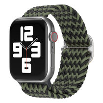 适用于苹果手表7代尼龙编织表带日字扣双圈运动时尚38/40/41通用42/44/45表带(黑色&绿色 42/44/45MM通用)