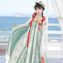 蝉佩汉服女兮美人中国风刺绣大袖襦裙齐胸坦领绣花破裙夏(粉红色 XS)