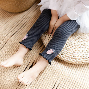 女宝宝婴幼儿开裆连裤袜秋冬薄款小童可开档打底裤九分裤花边外穿m码