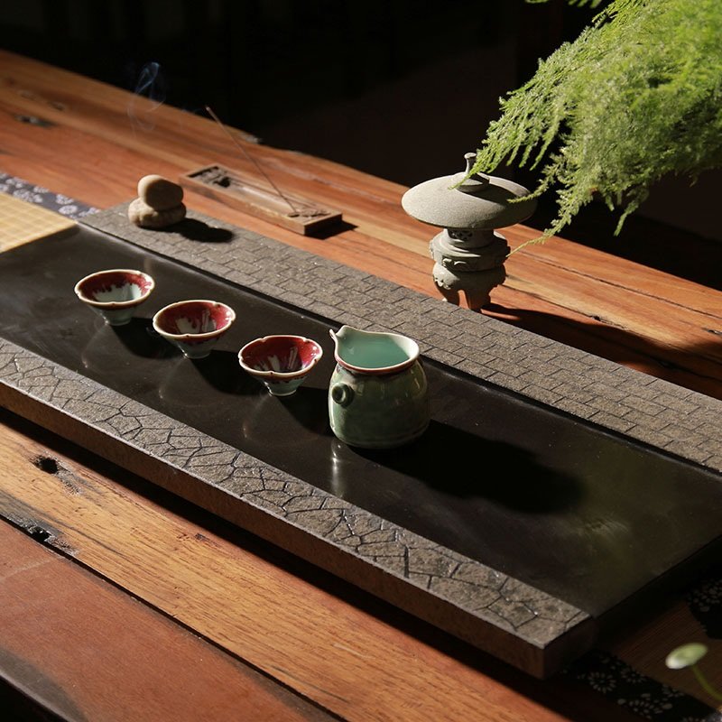 【锦铭茶器图片】南帝珍淘器茶盘石制茶海黑金石茶台抛光简约大号乌金