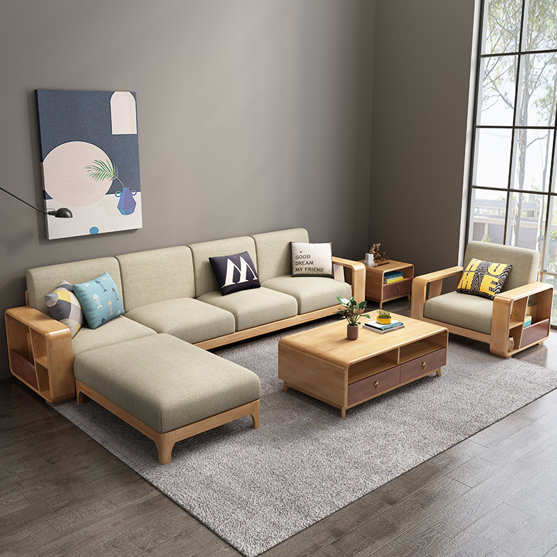 吉木多北欧实木沙发现代简约原木沙发客厅整装小户型家具套装组合原木