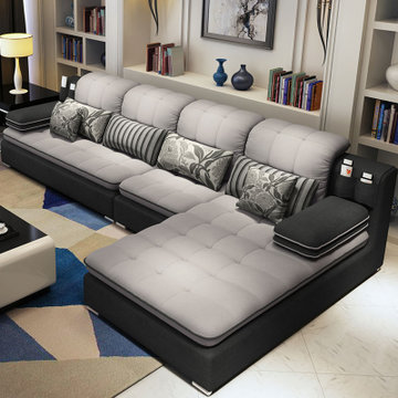 布艺沙发组合可拆洗 客厅简约现代转角大小户l型贵妃家具(经典灰色 双