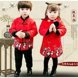 小孩红色过年服礼服中国风女童装男宝宝复古唐装洋气十件装(xs 白)