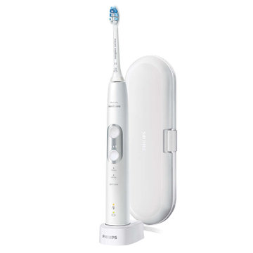 飞利浦（Philips）声波电动牙刷智能充电式净透焕白型牙刷 HX6877/27飞利浦Sonicare声波震动牙刷(3种模式 白色 去除多达6倍的牙菌斑)