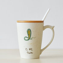 简约十二生肖陶瓷杯子创意马克杯带盖勺杯早餐杯(生肖蛇+送盖勺杯垫)