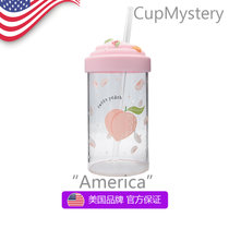 美国cup mystery进口材质可爱水果环杯图案办公室女生吸管玻璃杯(Purple girl+专属隔热套 双层熊猫)