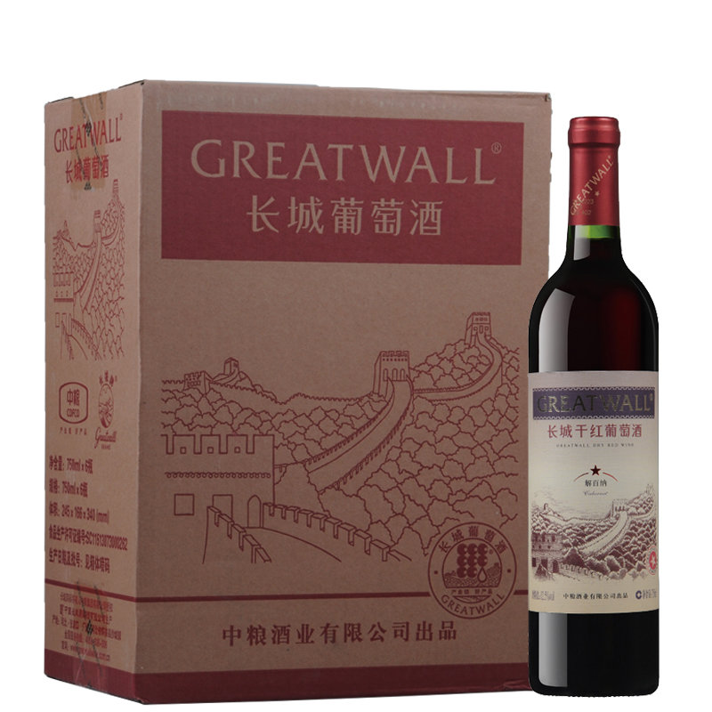 長城greatwall紅酒中糧長城乾紅葡萄酒長城一星解百納黃色規格