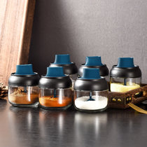 美佳多 厨房瓶勺盖一体调味瓶盐刷油蜂蜜瓶家用防潮密封玻璃调料罐(兰黑色蜂蜜瓶-280ML)