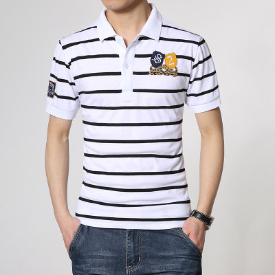 夏季t恤男短袖翻领纯棉大码条纹polo保罗衫男装休闲修身大码潮j2611(j