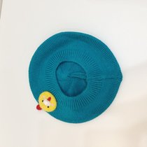 SUNTEKins秋冬新款韩版婴幼儿童洋气针织帽贝雷帽子宝宝柔软画家毛线帽(约7个月-4岁（46-52cm）有弹性 青色（卡通）)