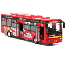 鸭小贱1：24大号合金公交车长途巴士旅游大巴公共汽车声光回力儿童玩具车模型677-6(红色)