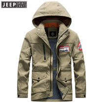 JEEP SPIRIT吉普男装夹克春秋宽松休闲大码防风防寒茄克工装多袋外套(F34-BK-ZGQ035卡其 XXL)