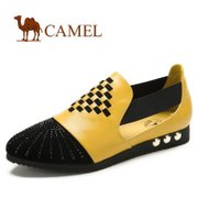 Camel骆驼甜美淑女真皮烫钻套脚单鞋平底鞋1027600(黄色 38)