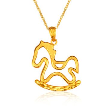 金叶珠宝 快乐摇马 黄金吊坠 足金项坠 女款纯金链坠