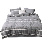 朵玛水洗棉四件套简约北欧风全棉1.8m 2米床品套件床单床笠被套(宽双线灰白条 默认)