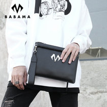 babama2018新款时尚潮流信封包牛皮大容量手拿包男士休闲手包男包(黑色)
