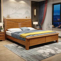 恒兴达 乌金木实木床双人床1.8米现代简约1.5米家具主卧中式木大床(1.8*2米乌金色 床+床垫+床头柜*1)