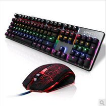 灵逸黑寡妇 背光游戏机械键盘黑轴青轴电脑lol金属彩虹87键盘104(黑色青轴104键混光+发光游戏鼠标)