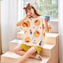 SUNTEK睡衣女新款夏季薄款短袖短裤套装韩版可爱卡通大码宽松家居服(#QPT-3124)