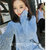 早秋韩版新款时尚毛衣女式圆领上衣雪梨破洞质感超百搭镂空针织衫(天蓝色 均码)