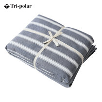 新款水洗棉四件套床罩被罩枕套色织纯棉简约条纹床上用品套件2358(海军蓝粗条 1.8m)