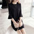 Mistletoe2017韩版女装宽松休闲撞色喇叭袖连身裙潮(黑色 M)
