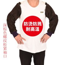 牛皮套袖电焊防护装备用品夏季防烫耐高温焊工焊接护脚套隔热护袖(深棕色一头松紧套袖-H24 默认版本)