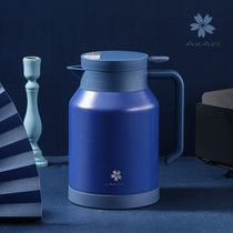 日本AKAW不锈钢双层咖啡保温壶咖啡壶水壶真空隔热水壶办公室水瓶(蓼叶蓝)