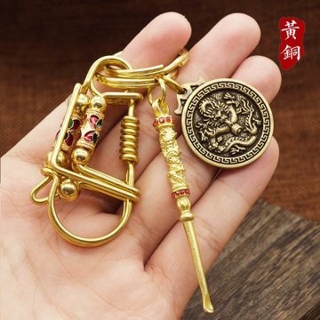 创意黄铜钥匙扣手工小鸟汽车钥匙链圈个性车钥匙挂件男士高档挂饰三面