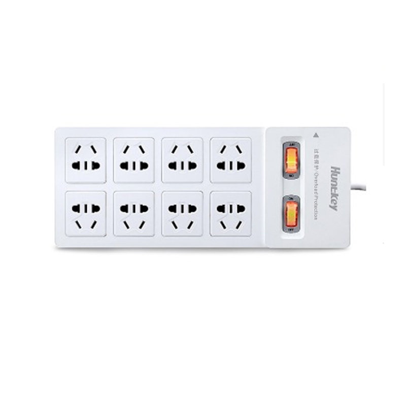 插座接线板航嘉huntkeyssh8018位3米防过载单排开关插座排插拖线板