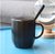 ins北欧简约陶瓷马克杯子咖啡杯带盖勺情侣办公室家用男女喝水杯(世界黑400ml(带瓷盖勺）)