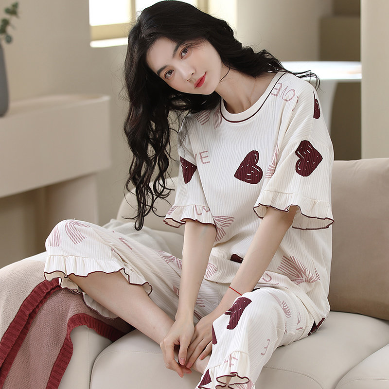 夏季短袖纯棉七分裤两件套宽松可外穿夏天家居服套装p2007l返回商品页