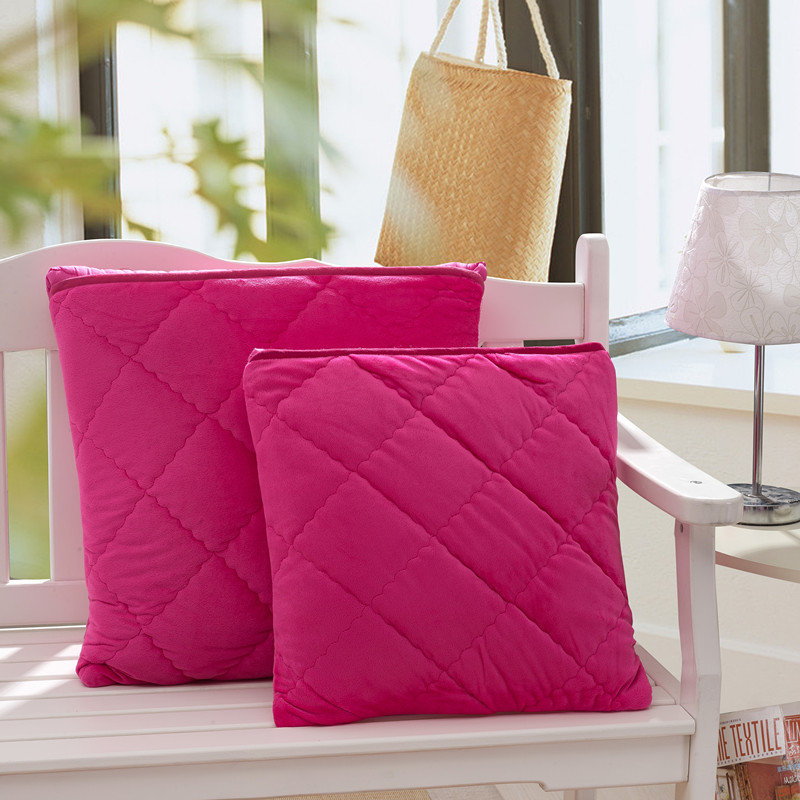 依米花家纺 精编亲肤绒口袋被 抱枕被(玫红 150*200cm)