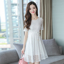 2018夏季女装新款韩版气质显瘦不规则裙中长款名媛蕾丝连衣裙潮(白色)(2XL)
