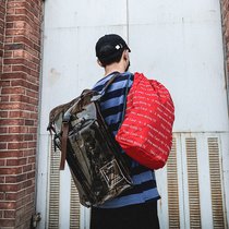 透明双肩包大容量背包欧美个性3M反光立体PVC书包男女嘻哈国潮(深咖红)