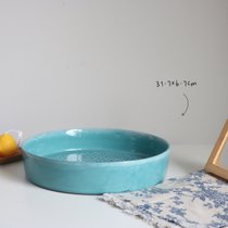 创意 北欧地中海碎花冰裂釉湖蓝陶瓷深口超大水煮鱼碗汤碗沙拉碗(绿大碗30.2x7.5cm 默认版本)