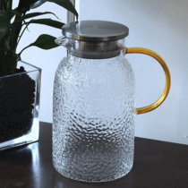 冷水壶耐高温玻璃水壶大容量家用花茶壶耐热防爆开水杯凉茶壶套装(1L乐雅壶（不锈钢盖）)