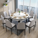 大理石餐桌白色实木餐桌椅组合可伸缩折叠圆桌小户型现代简约家用(胡桃色 餐桌+6椅)