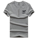 8825战地吉普AFSJEEP纯棉弹力短袖T恤衫 V领夏装薄款男士半袖polo(灰色 L)