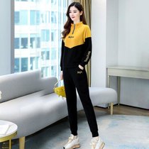 时尚休闲运动套装女2021年秋季韩版宽松洋气拼接卫衣两件套潮(2140*黄色)
