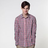 kool男全棉修身美式格纹衬衫 100%棉格子长袖(红白粗格 XL)